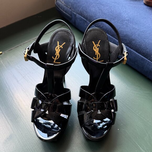 Yves Saint Laurent black strappy heels - Picture 1 of 6